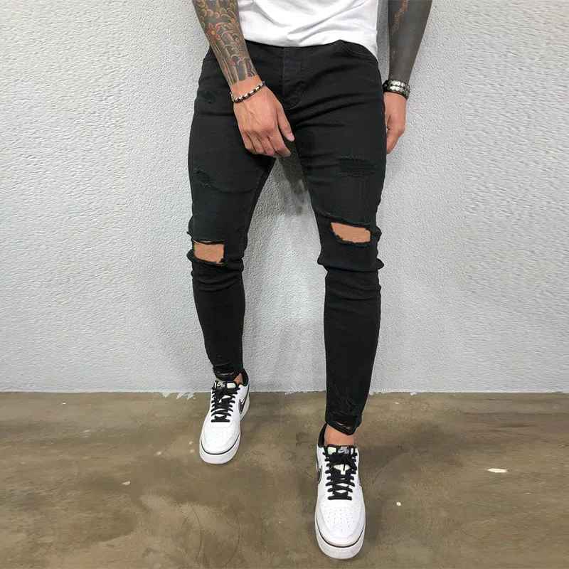 Stretch Skinny Denim Broek met Knie Gat Ripped