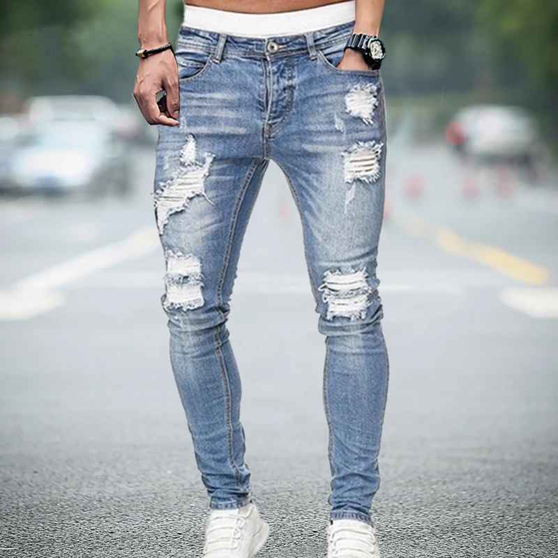 Stretch Skinny Denim Broek met Knie Gat Ripped
