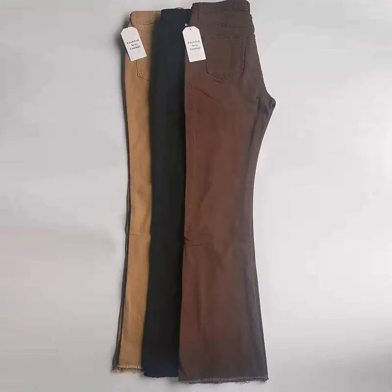 Damesjeans met hoge taille en uitlopende pijpen