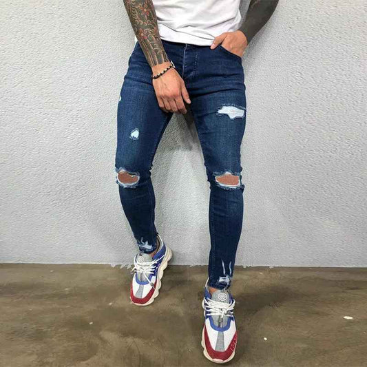 Stretch Skinny Denim Broek met Knie Gat Ripped