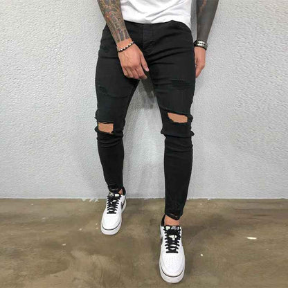 Stretch Skinny Denim Broek met Knie Gat Ripped