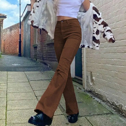 Damesjeans met hoge taille en uitlopende pijpen